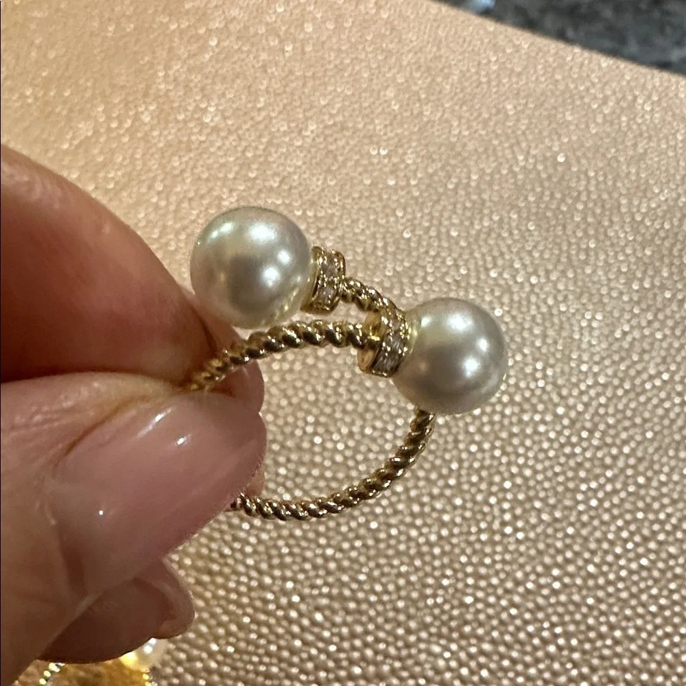 Pearl Accent Twisted Band Ring - Gold or Silver
